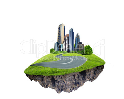 Modern city surrounded by nature landscape