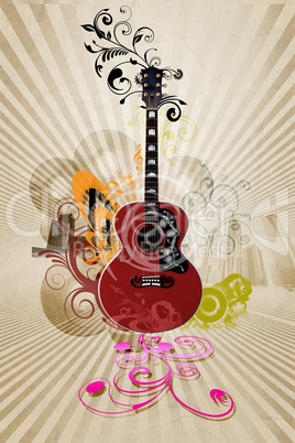 Guitar against decorative background
