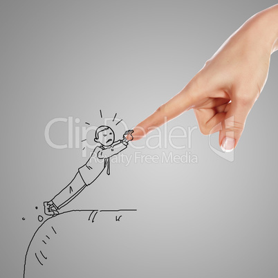 Human hand supporting a person