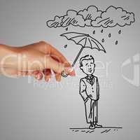 Man under rain holding umbrella