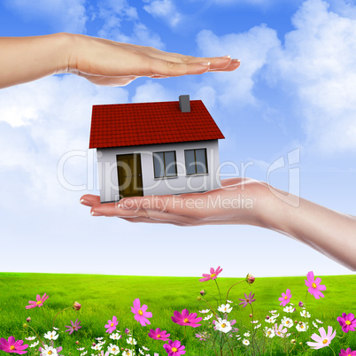 hands holding house