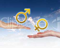 Gender symbols against blue  sky