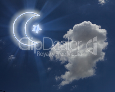 muslim star and moon on blue sky