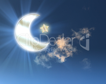 muslim star and moon on blue sky