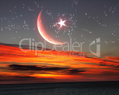 muslim star and moon on blue sky