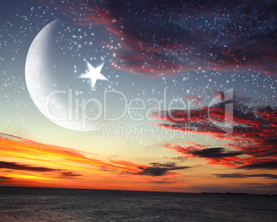 muslim star and moon on blue sky