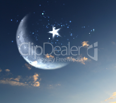 muslim star and moon on blue sky