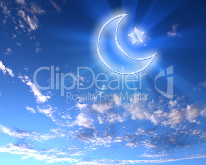 muslim star and moon on blue sky