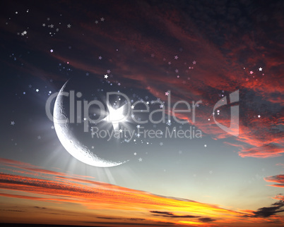 muslim star and moon on blue sky