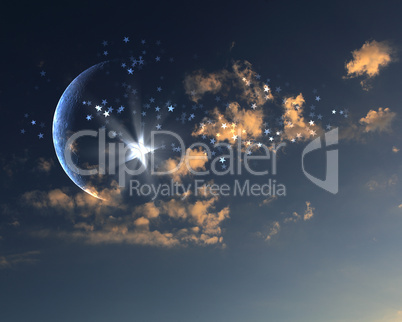 muslim star and moon on blue sky