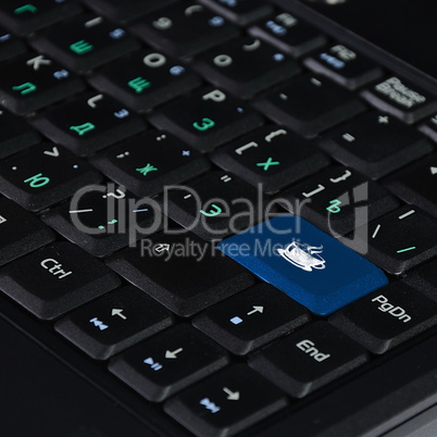 Computer keyboard and hot coffee symbol