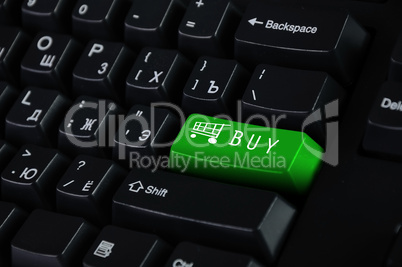 Computer keyboard with on-line shopping symbol