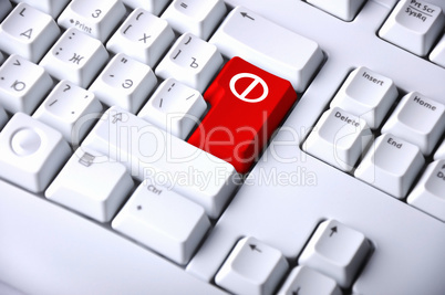 Computer keyboard with stop sign