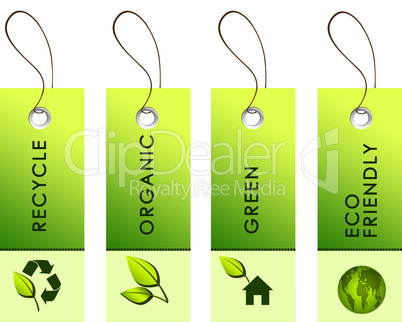 Light green tags with inscriptions