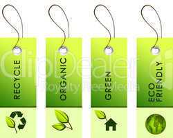 Light green tags with inscriptions