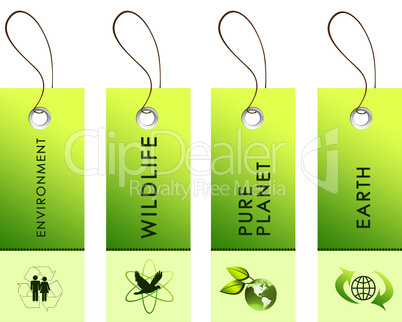 Light green tags with inscriptions