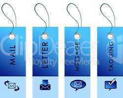 Blue tag with inscriptions