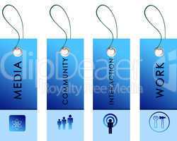 Blue tag with inscriptions