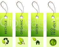 green labels with nature symbols