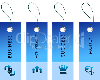 blue labels with bussiness symbols