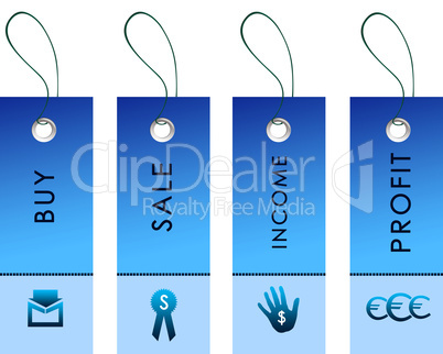 blue labels with bussiness symbols