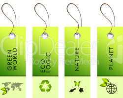 green labels with nature symbols