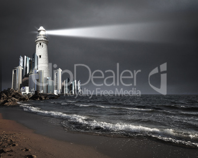 Lighthouse with a beam of light