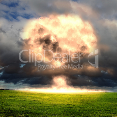 Nuclear explosion in an outdoor setting