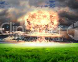 Nuclear explosion in an outdoor setting