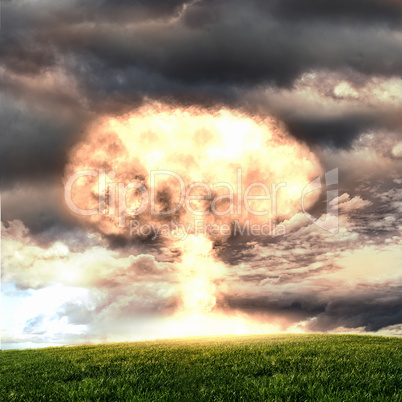 Nuclear explosion in an outdoor setting