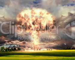 Nuclear explosion in an outdoor setting