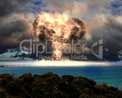 Nuclear explosion in an outdoor setting