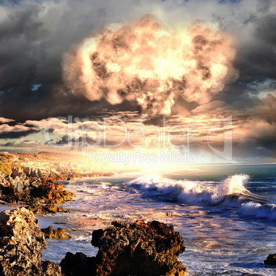 Nuclear explosion in an outdoor setting