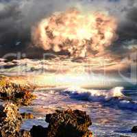 Nuclear explosion in an outdoor setting