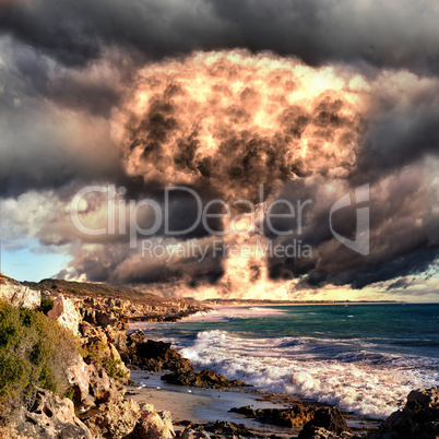 Nuclear explosion in an outdoor setting