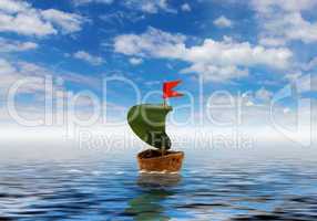 Nutshell ship with green leaf sail