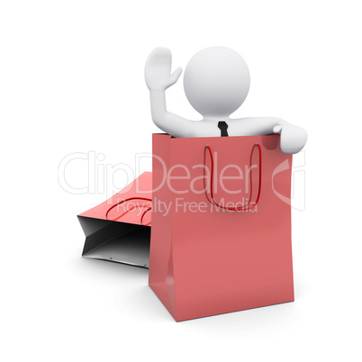 3D man with paper shopping bag