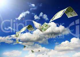 Dollar bills fly in flocks