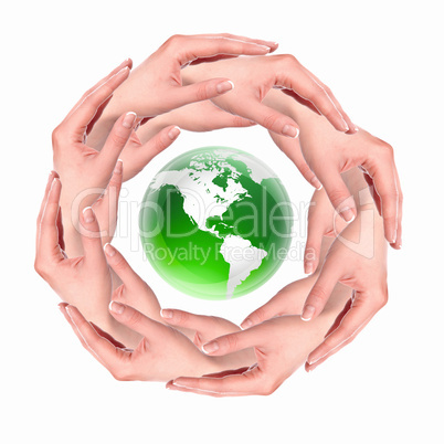 human hand and symbol of our planet