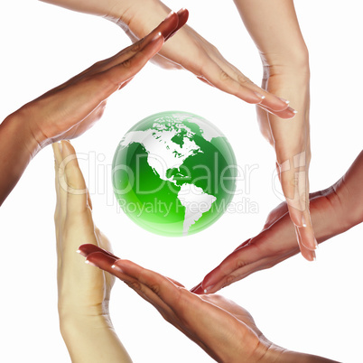human hand and symbol of our planet