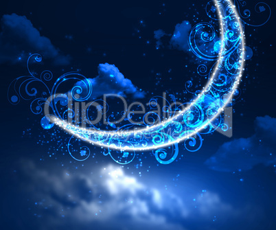 Night sky background with moon and stars