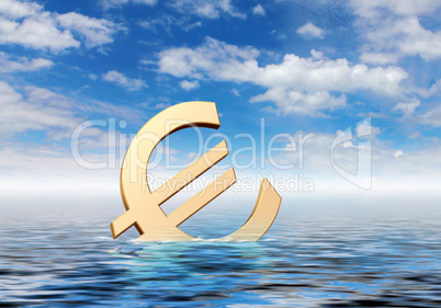 Currency symbols floating in blue sea