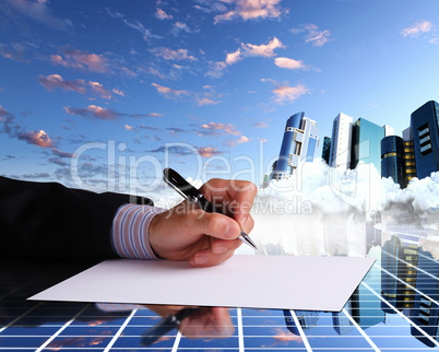 Businessman hand signing documents