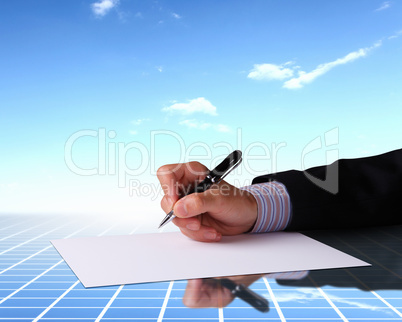 Businessman hand signing documents