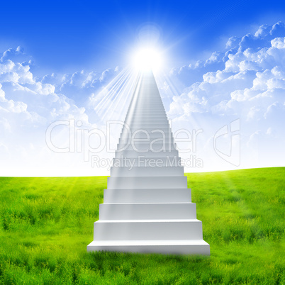 White ladder extending to a bright sky