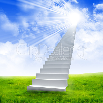 White ladder extending to a bright sky