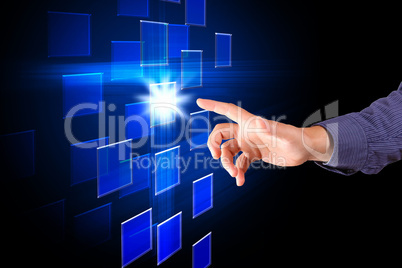 Virtual screen and human hand touching it