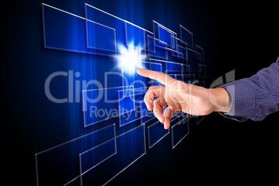 Virtual screen and human hand touching it