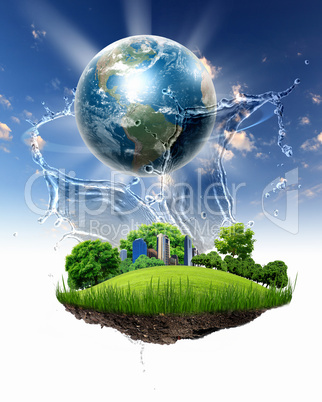 Green nature landscape with planet Earth