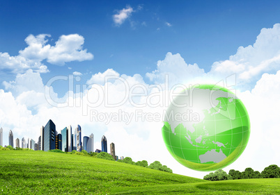 Green nature landscape with planet Earth